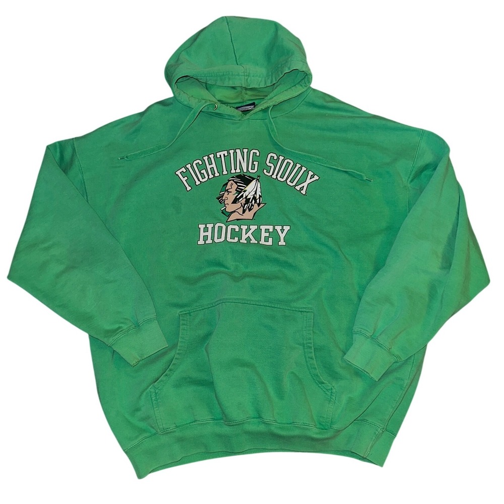 Old Varsity Brand Fighting Sioux Hockey Hoodie Green Vintage Style Sweatshirt